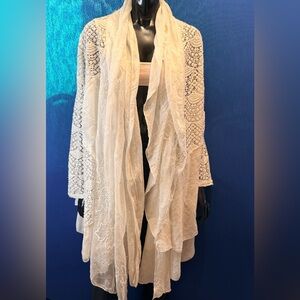 “Simply Couture” Asymmetrical Shabby Chic Ethereal White Lace Cardigan/Top 
NWOT